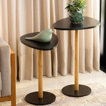 Mesa de Canto Orgânica Pé de Madeira - Conjunto 2 Mesas