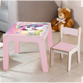 Mesa Infantil MDF Reino Unicórnio (Kit 1 Mesa + Cadeiras)
