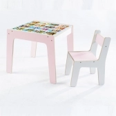 Mesa Infantil MDF Quadrinhos (Kit 1 Mesa + Cadeiras) - Branco / Rosa (1 Cadeira)