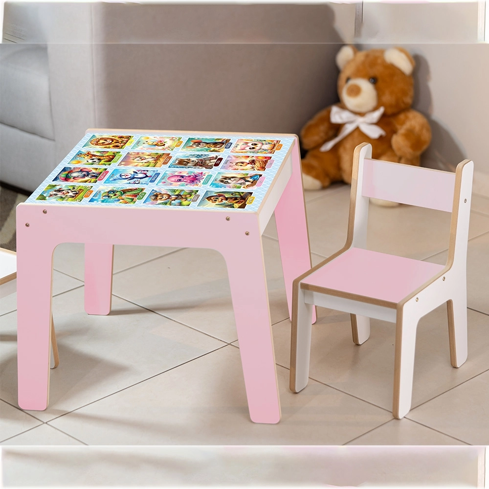 Mesa Infantil MDF Quadrinhos (Kit 1 Mesa + Cadeiras) - Branco / Rosa (1 Cadeira)