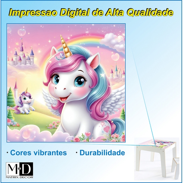 Mesa Infantil MDF Reino Unicórnio (Kit 1 Mesa + Cadeiras) - Branco (1 Cadeira)