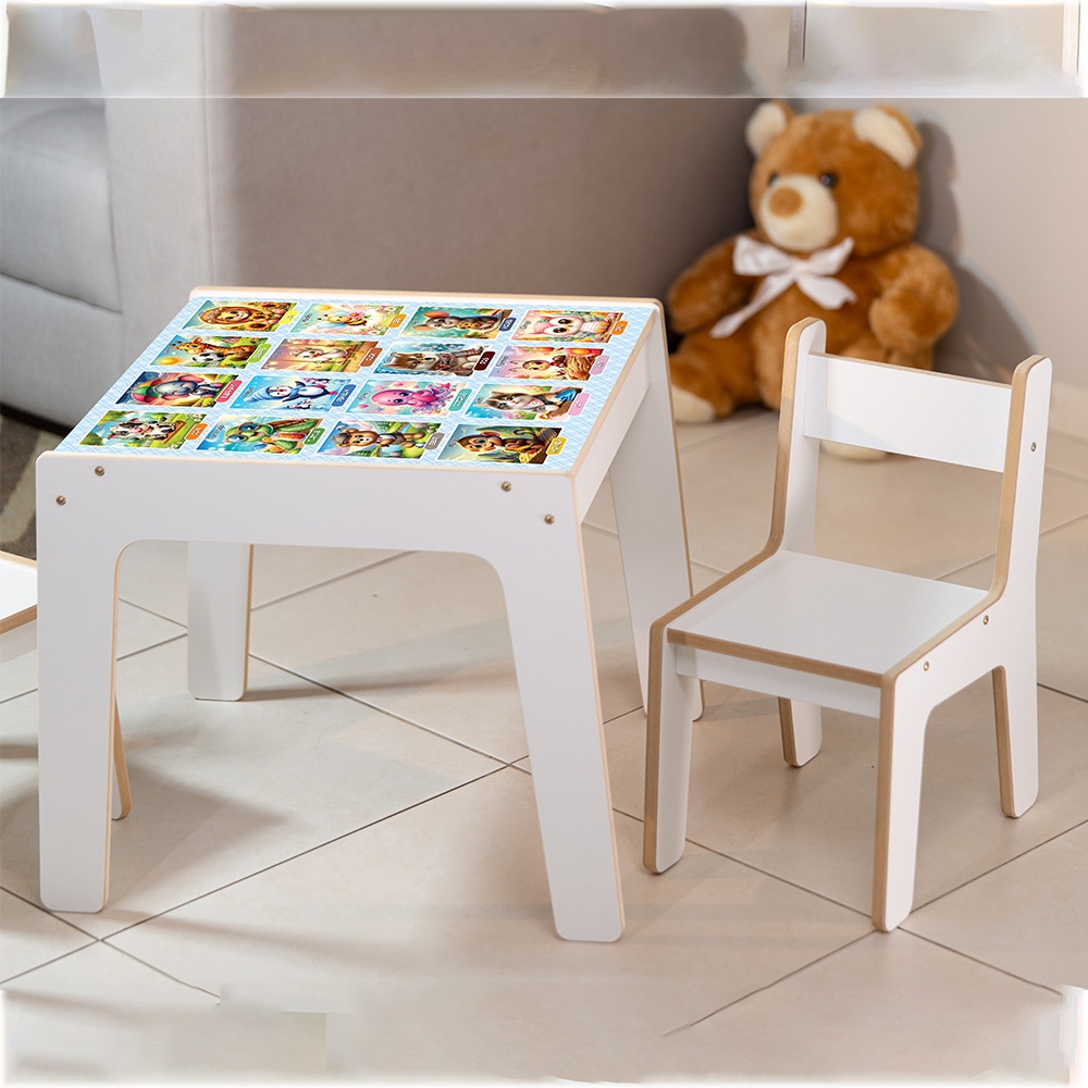 Mesa Infantil MDF Quadrinhos (Kit 1 Mesa + Cadeiras) - Branco (1 Cadeira)