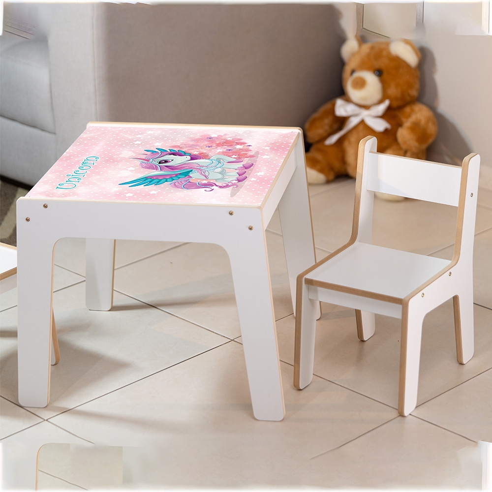 Mesa Infantil MDF Unicórnio (Kit 1 Mesa + Cadeiras) - Branco (1 Cadeira)