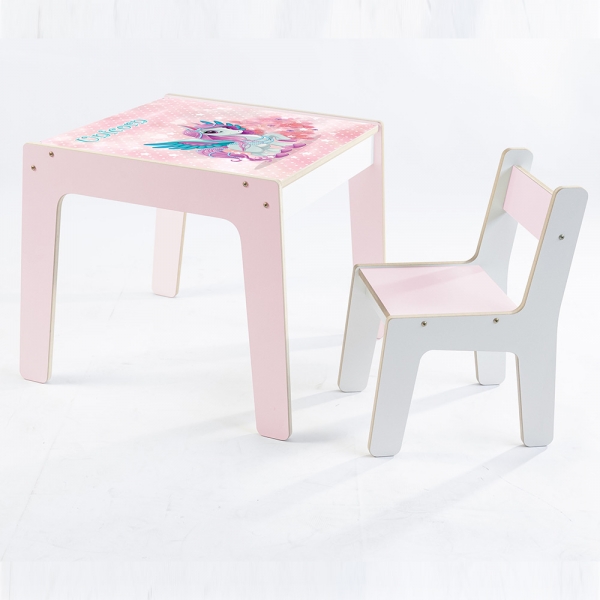Mesa Infantil MDF Unicórnio (Kit 1 Mesa + Cadeiras) - Branco / Rosa (1 Cadeira)