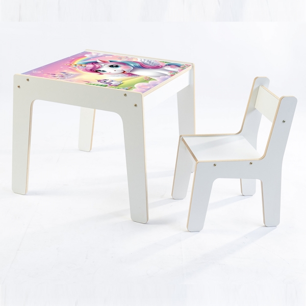 Mesa Infantil MDF Reino Unicórnio (Kit 1 Mesa + Cadeiras) - Branco (1 Cadeira)