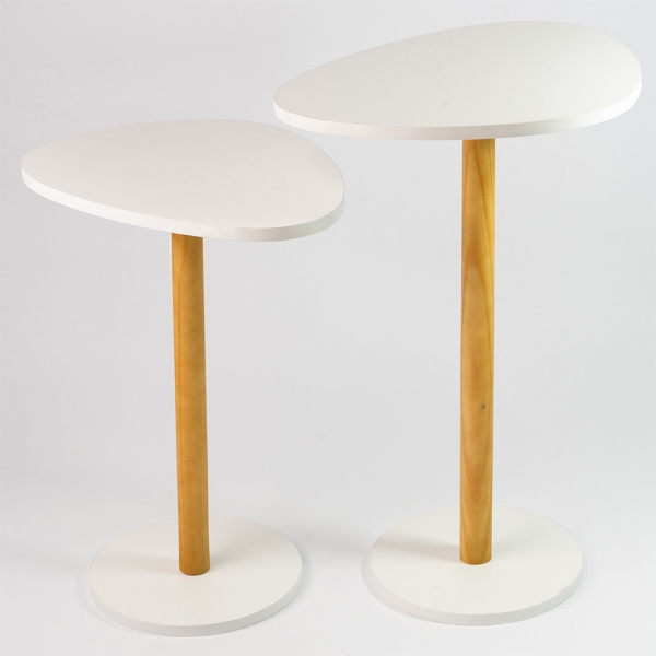 Mesa de Canto Orgânica Pé de Madeira - Conjunto 2 Mesas - Branco