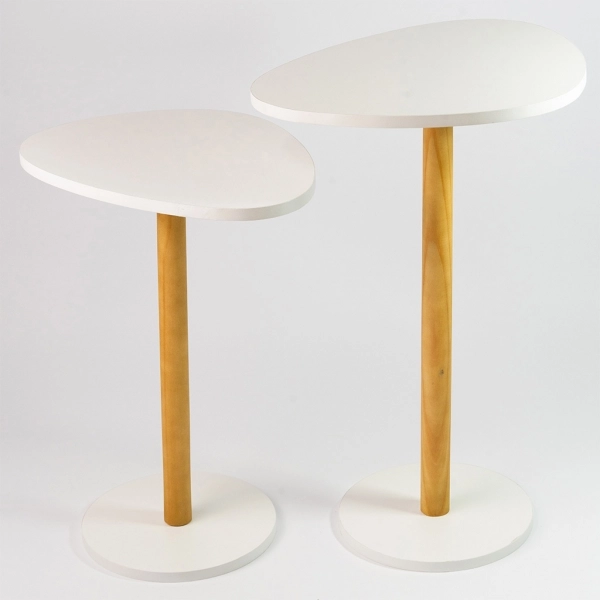 Mesa de Canto Orgânica Pé de Madeira - Conjunto 2 Mesas - Branco