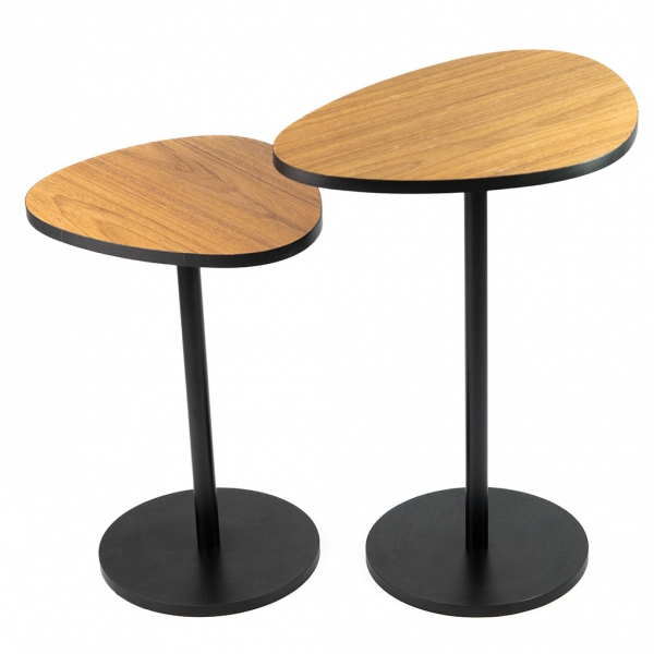 Mesa de Canto Orgânica - Conjunto 2 Mesas - Freijó / Preto