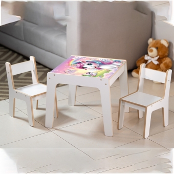 Mesa Infantil MDF Reino Unicórnio (Kit 1 Mesa + Cadeiras)