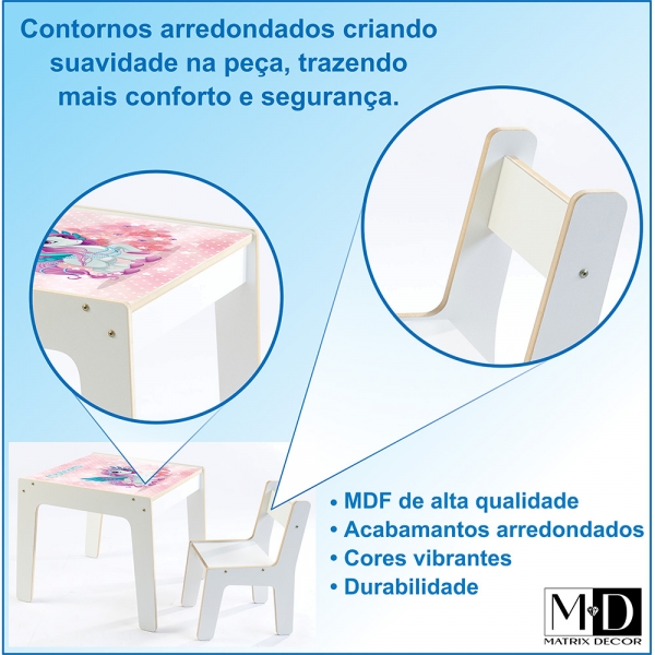 Mesa Infantil MDF Unicórnio (Kit 1 Mesa + Cadeiras) - Branco / Rosa (1 Cadeira)
