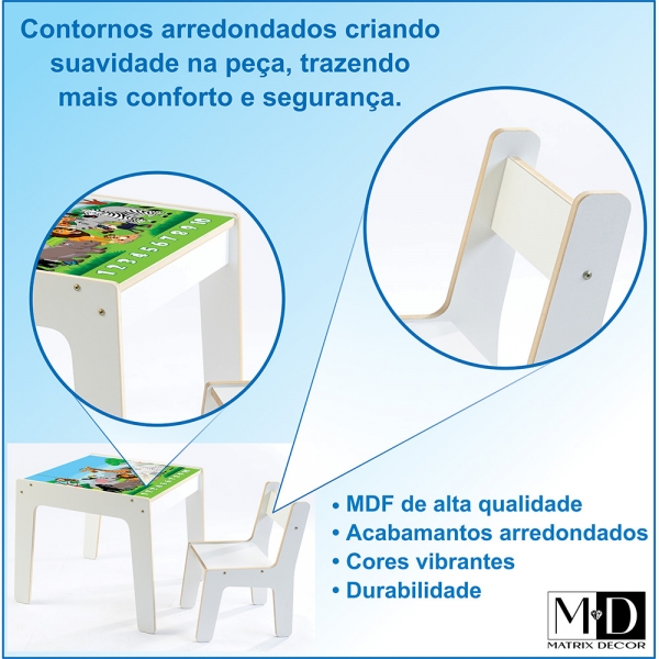 Mesa Infantil MDF Safari (Kit 1 Mesa + Cadeiras) - Branco (1 Cadeira)