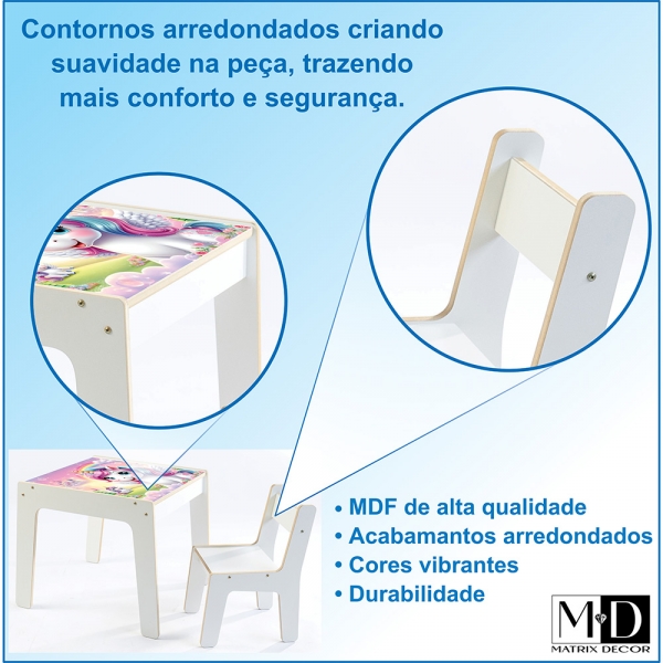 Mesa Infantil MDF Reino Unicórnio (Kit 1 Mesa + Cadeiras) - Branco / Rosa (1 Cadeira)