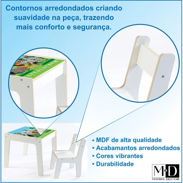Mesa Infantil MDF Safari (Kit 1 Mesa + Cadeiras) - Branco / Azul (1 Cadeira)