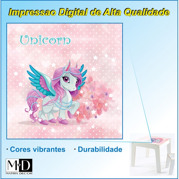 Mesa Infantil MDF Unicórnio (Kit 1 Mesa + Cadeiras) - Branco (1 Cadeira)