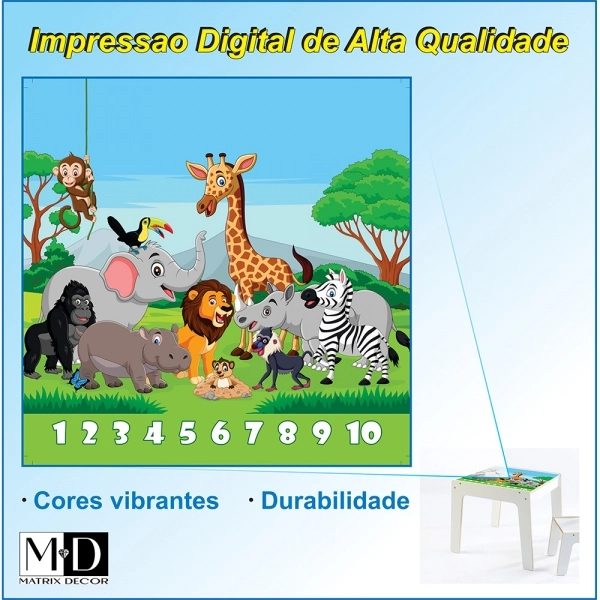 Mesa Infantil MDF Safari (Kit 1 Mesa + Cadeiras) - Branco / Azul (1 Cadeira)