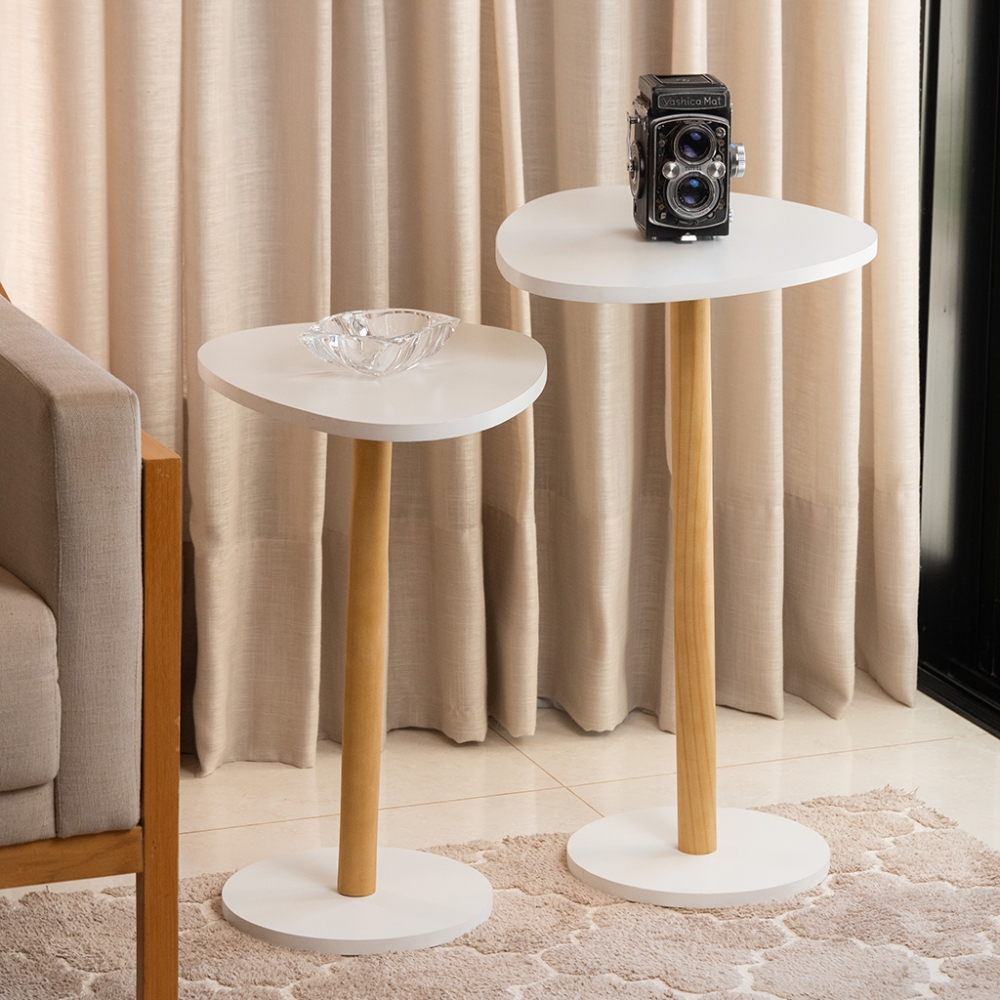 Mesa de Canto Orgânica Pé de Madeira - Conjunto 2 Mesas - Branco