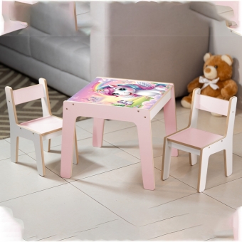 Mesa Infantil MDF Reino Unicórnio (Kit 1 Mesa + Cadeiras)
