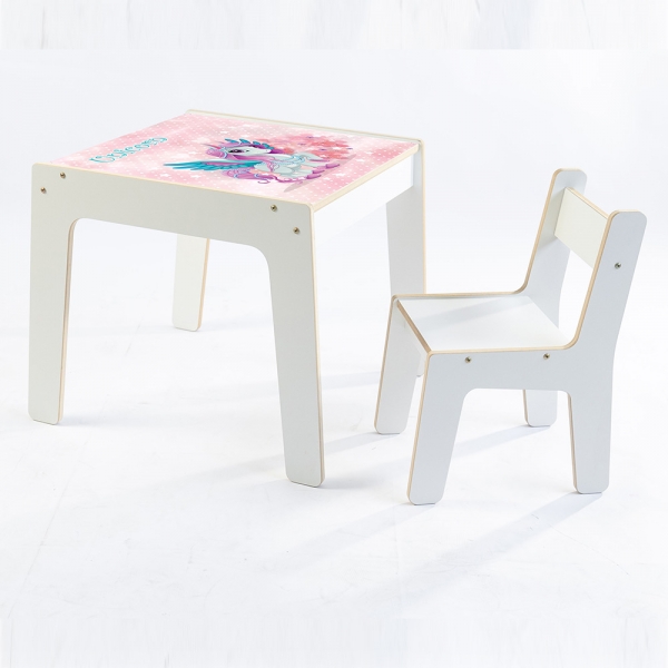 Mesa Infantil MDF Unicórnio (Kit 1 Mesa + Cadeiras) - Branco (1 Cadeira)
