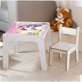 Mesa Infantil MDF Reino Unicórnio (Kit 1 Mesa + Cadeiras)